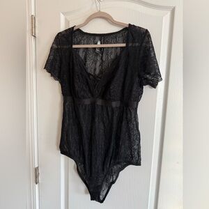torrid Black Lace V-Neck Short Sleeve Bodysuit
